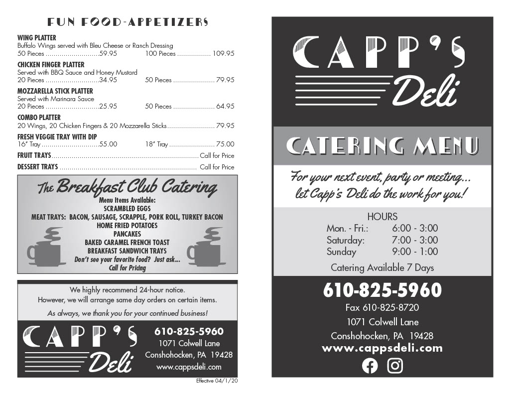 Catering Menu - Front